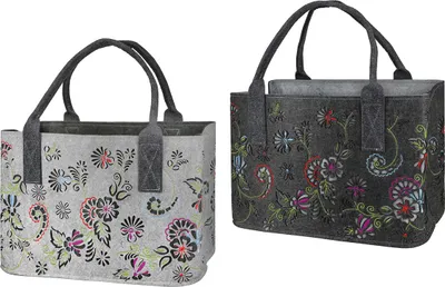 Produktbild von Tasche, rechteckig, "Florale", Blumenmuster, Filz, hellgrau oder dunkelgrau