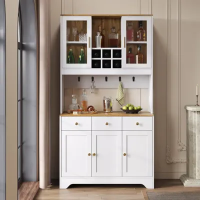 Produktbild von Sideboard, Kommode, Hochschrank in weißer Holzmaserung,Küchenschrank für Esszimmer 94,5 x 30 x 175,5 cm