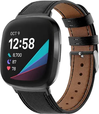 Produktbild von Strap-it Fitbit Versa 3 Armband Leder (glattes Schwarz)