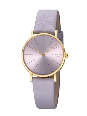 Produktbild von Regent Damenuhr Edelstahl-Armbanduhr Analog Lederarmband lila URBA891