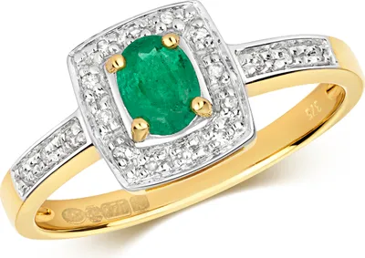 Produktbild von Stylischer 9 Karat (375) Gold Damen - Diamant Solitärring Brillant-Schliff 0.06 Karat H - PK mit Smaragd, 49 (15.6); TRS28868RSJ
