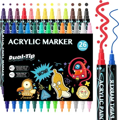 Produktbild von Acrylstifte, Acrylfarben stifte, Acrylic marker, 26 Farben Marker Stifte Steine Bemalen für Steine Wasserfest Dual Tip Acryl Stifte