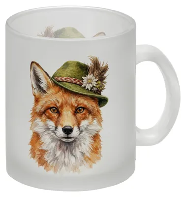 Produktbild von Fuchs mit alpenländischem Trachtenhut Glas Tasse