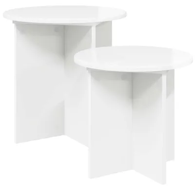Image de vidaXL : Ensemble de deux tables d'appoint, blanc brillant, diamètre 45 x 45 cm