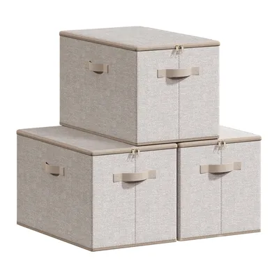 Produktbild von SONGMICS Faltbare Aufbewahrungskisten mit Griffen, 3er Set, Kleidung Organizer, Vliesstoff, 50 x 30 x 30 cm, beige