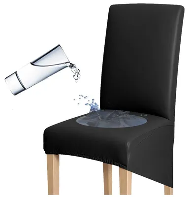 Produktbild von Elastischer Stuhlbezug aus Kunstleder, Größe XXL, Rückenlehne 60–75 cm, Schwarz – Schonbezug
