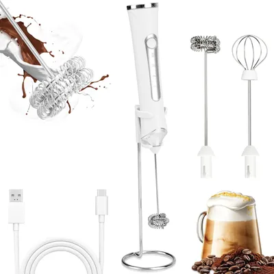 Hand-Milchaufschäumer, USB-C, 3 Stufen, 2 Edelstahl-Schneebesen