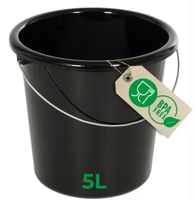 Produktbild von Novaliv Eimer 5L Schwarz mit Maßeinteilung - Putzeimer 5 Liter ⌀ 22,5 cm Praktischer Allrounder mit Skala für Haushalt & Garten ideal als Haushaltseimer, Wassereimer, Wischeimer, Bucket