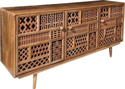 Produktbild von Massives Sideboard MARRAKESCH 160cm Mangoholz mit Verzierung Boho Stil Kommode Anrichte