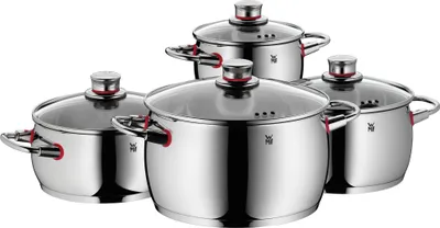 Produktbild von WMF Quality One Topfset 4-teilig, Cromargan Edelstahl poliert, Töpfe mit Glasdeckel, Induktionstöpfe, Topf Induktion, Dampföffnung, unbeschichtet