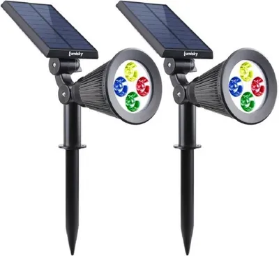 Obrázok produktu pre 2 vodotesné solárne reflektory na vonkajšie použitie, 4 farebné LED diódy - 200 lm - otočná hlava pri 90 °C