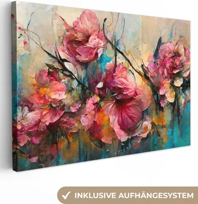 Produktbild von OneMillionCanvasses® - Leinwandbilder - 150x100 cm, Kunst - Blumen - Rosa - Rosen - Natur, Wandbilder Kunstdruck Wanddekoration - Foto auf Leinwand - Gemälde auf Holzrahmen