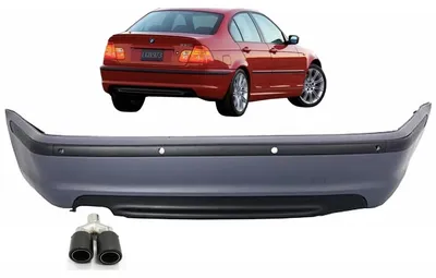Imagen del producto de Parachoques delantero para BMW Serie 3 E46 Berlina, diseño M-Tech, con embellecedor de escape en fibra de carbono mate.