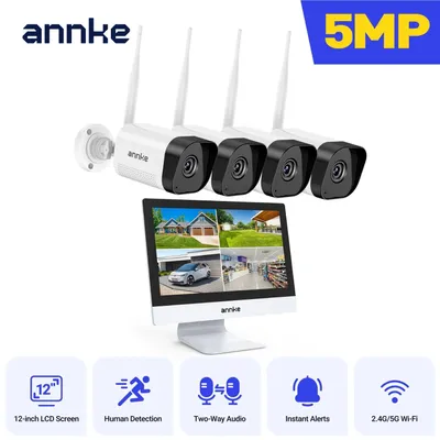 Productafbeelding van CCTV beveiligingscamera set met 12 inch monitor, 5MP resolutie en waterdichte buitenste camera's