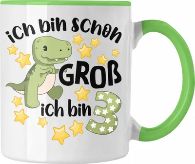 Produktbild von Trendation - 3. Geburtstag Tasse Jungs Jungen Geschenk 3 Jahre Alt 3 Dino für Jungs Dinosaurier Sohn (Grün)