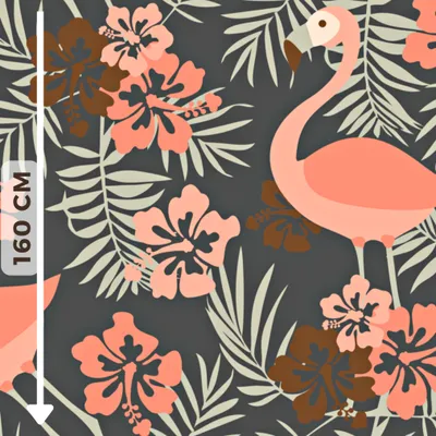 Produktbild von wasserabweisender Stoff lachsfarbene Flamingos auf grauem Hintergrund
