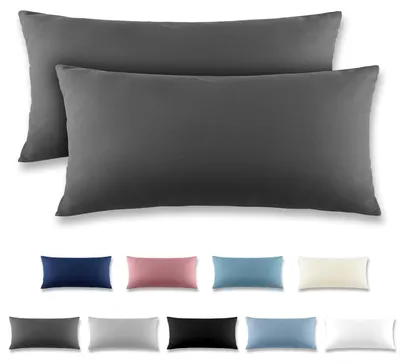 Produktbild von Kissenbezug 40 x 80 cm, 2er-Set, mit Reißverschluss – Kissenbezug aus gebürsteter Mikrofaser, waschbar bis 40 °C, anthrazit