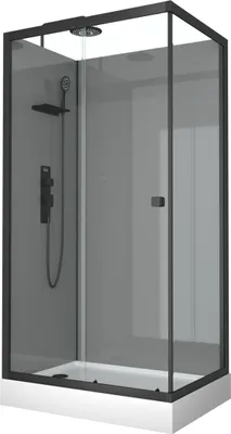 Image de Cabine de douche 110x80x215 cm - Fonds Gris Profilés Noir Mat - FOGGY