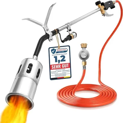 Produktbild von Abflammgerät mit Piezozündung inkl. Druckregler und 5 Meter Gasschlauch | Unkrautbrenner Unkrautbeseitigung Gasbrenner Unkraut Brenner Unkrautvernichter Gas