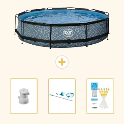 Zdjęcie produktu dla Basen zewnętrzny "Exit Pool Rund" - imitacja kamienia - 360x76 cm - 4 elementy - model SCB94