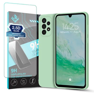 Produktbild von Hülle für Samsung Galaxy A72 mit 9H Displayglas Displayschutz Case Cover Bumper Smartphone Softgrip Schutzhülle Farbe: Türkis