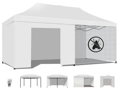 Immagine prodotto di Taman Tenda / Gazebo Per Giardino 3X6 Impermeabile Tendone Pieghevole Per Fiere E Mercati Con Teli Laterali Colore Bianco