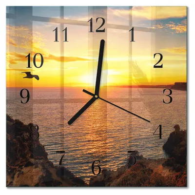 Immagine prodotto di Orologio da parete Tulup Glasuhr, orologio da cucina, vetro vero, 30x30 cm, design moderno e decorativo, silenzioso, con lancette nere - motivo: tramonto