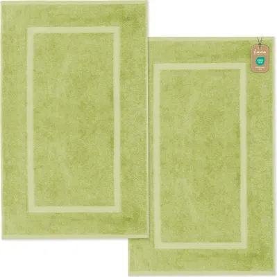 Produktbild von Lavea® 2er Set Badematte 50x80 cm – rutschfeste, Waschbare Badematten aus 100% Baumwolle, Frottierserie Elena – Für Badezimmer, Dusche - Lindgrün