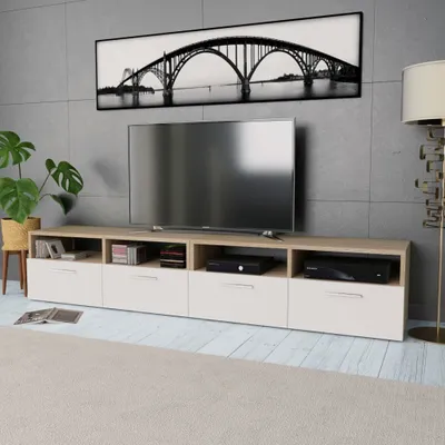 Produktbild von 2 Stk. TV-Schränke Holzwerkstoff 95x35x36 cm Eiche und Weiß , TV-Schränke Design 2024