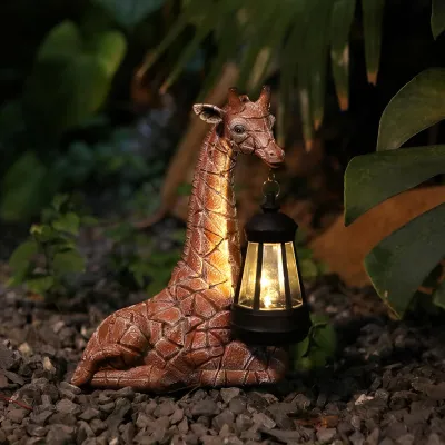 Giraffenfigur mit Solarlaterne, wetterbeständig, 23,2 cm, Harz, für Außen