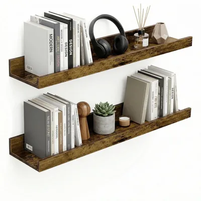 Productafbeelding van Solidchoice - Set van 2 Vintage Bruine Wandplanken