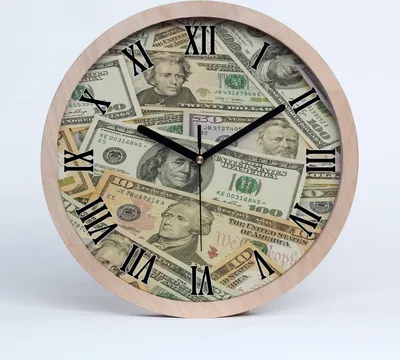 Produktbild von Holzuhr 25fi cm wanduhr - schwarze Spitzen - Dollar-Banknoten