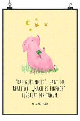 Produktbild von Mr. & Mrs. Panda Bild Schwein Glück DIN A1 - Gelb Pastell - Geschenk, Sterne, Motivation, Glücksbringer, Träume, Wandbild, Posterdruck, Lustige Sprüche, drucke, Ziele