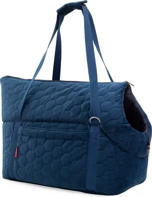 Transporttasche für Hunde und Katzen | Schultertasche für Haustiere mit Gummiband mit Karabiner | bis 15 kg | Material: WildKunstleder - Velvet | Größe: L - 3  | Farbe: Dunkelblau