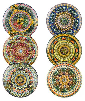 Produktbild von Set aus 6 Keramischen Desserttellern - Bohemian Stil - Tiefe Pastateller - Spülmaschinenfest