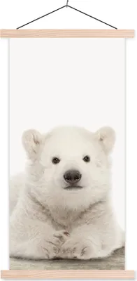 Produktbild von MuchoWow® Textilposter Eisbär - Tiere - Kinder - Weiß - Jungen - Mädchen 60x120 cm mit holzfarbenen Rahmen - Holz