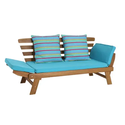 Produktbild von greemotion Gartenliege Holz klappbar inklusive Auflagen Borkum 2in1 Gartenbank & Sonnenliege [198x78x68 cm]