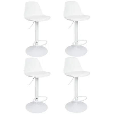 Produktbild von 4er-Set Barhocker Barstuhl höhenverstellbar Bistrohocker drehbar mit Rückenlehne und Fußstütze weiß