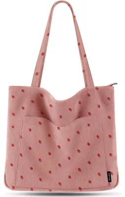 Produktbild von Damen Handtasche Shopper Umhängetasche Cord Beuteltasche Erdbeerpink 45x40x11 cm