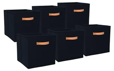 Zdjęcie produktu dla Zestaw 6 koszy do przechowywania - 31 x 31 x 31 cm - czarna tkanina
