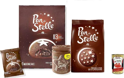 Produktbild von MIX Pan di Stelle mit schokoladengefülltem Mondkuchen, 350 g Keksen und Streichcreme mit Keksbröseln vermischen+ Italian Gourmet polpa 400g