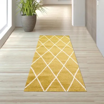 Produktbild von Teppich Skandinavischer Stil Rautenmuster gold creme weiß Größe - 80 x 150 cm