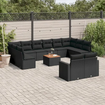 Produktbild von Möbel 13-tlg. Garten-Sofagarnitur mit Kissen Schwarz Poly Rattan - Gartenmöbelgarnituren 3256685