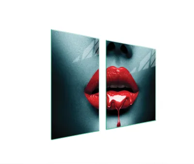Produktbild von Herdabdeckplatten 2 teilig 90x52 Glaskeramikkochfeld Abdeckung Glas Schneidebrett Mund Rot