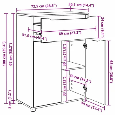 Produktbild von vidaXL Badezimmerschrank Altholz 72,5 x 36,5 x 100 cm Holzwerkstoff