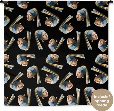 Produktbild von MuchoWow® Wandteppich Wandbehang Schnittmuster - Das Mädchen mit dem Perlenohrring - Vermeer 150x150 cm Tapisserie Dekoration Wandtuch - Wohnaccessoires - Modernes