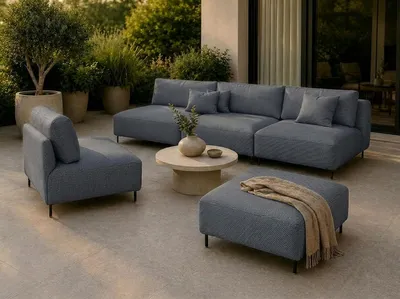 Produktbild von Garten Lounge Set SUN – Outdoor Möbel Set mit Sofa, Sessel und Hocker, UV-beständig und wasserabweisend