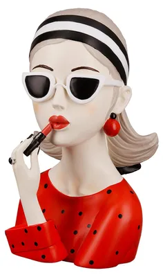 Produktbild von GILDE Lady mit rotem Lippenstift rotes Kleid mit schwarzen Punkten und Sonnenbrille, H.26 cm, 37717