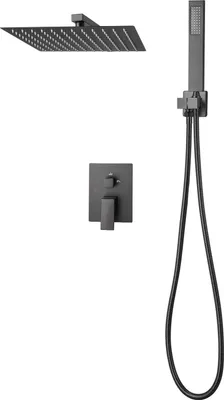 Produktbild von SucceBuy Duscharmatur Regenduschsystem fürs Badezimmer mit 305 mm quadratischem Regenduschkopf und Handbrause, wandmontiertes Duschset mit Messingventil und Zubehör, Mattschwarz