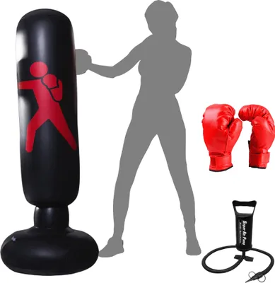 Produktbild von CANDeal Punching Bag pro dospělé 160 cm, stojící boxovací pytel Punching Bag stojící nafukovací boxovací pytle Tumbler pro dospělé Fitness dekompresní sandbagy Kick Fight Training, s ruční vzduchovou pumpou a boxerskými rukavicemi (černá)